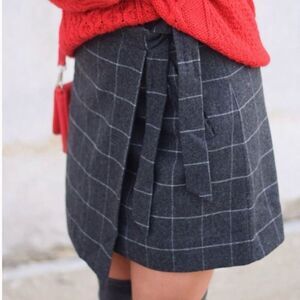 J. Crew Women’s 4 Gray Plaid Wool Blend Wrap Skirt